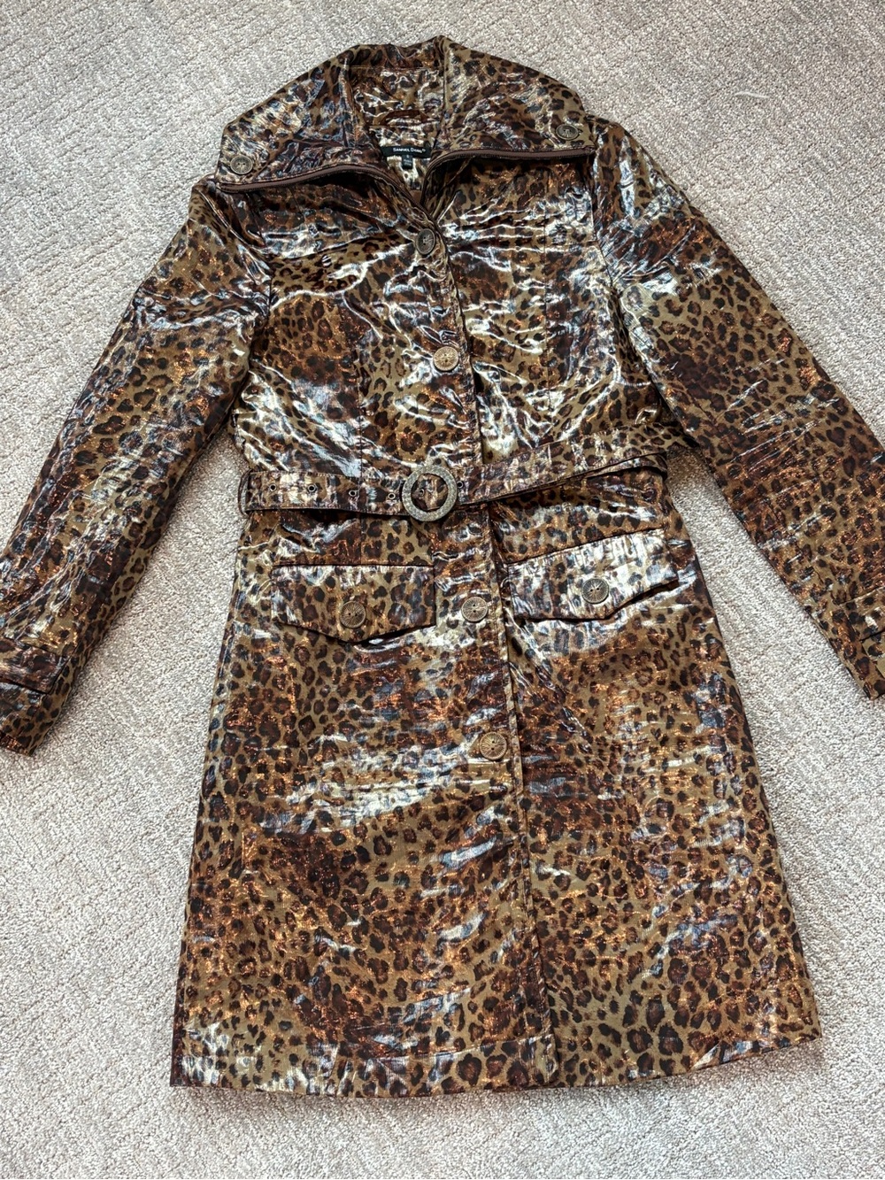 Samuel Dong Leopard Print Trench Coat Sz S